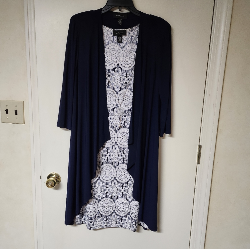 R+M white dress with blue cover up sz 14